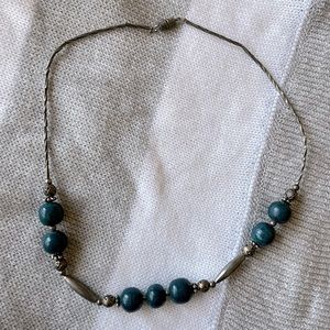 Blue & Silver Beaded Wire Necklace